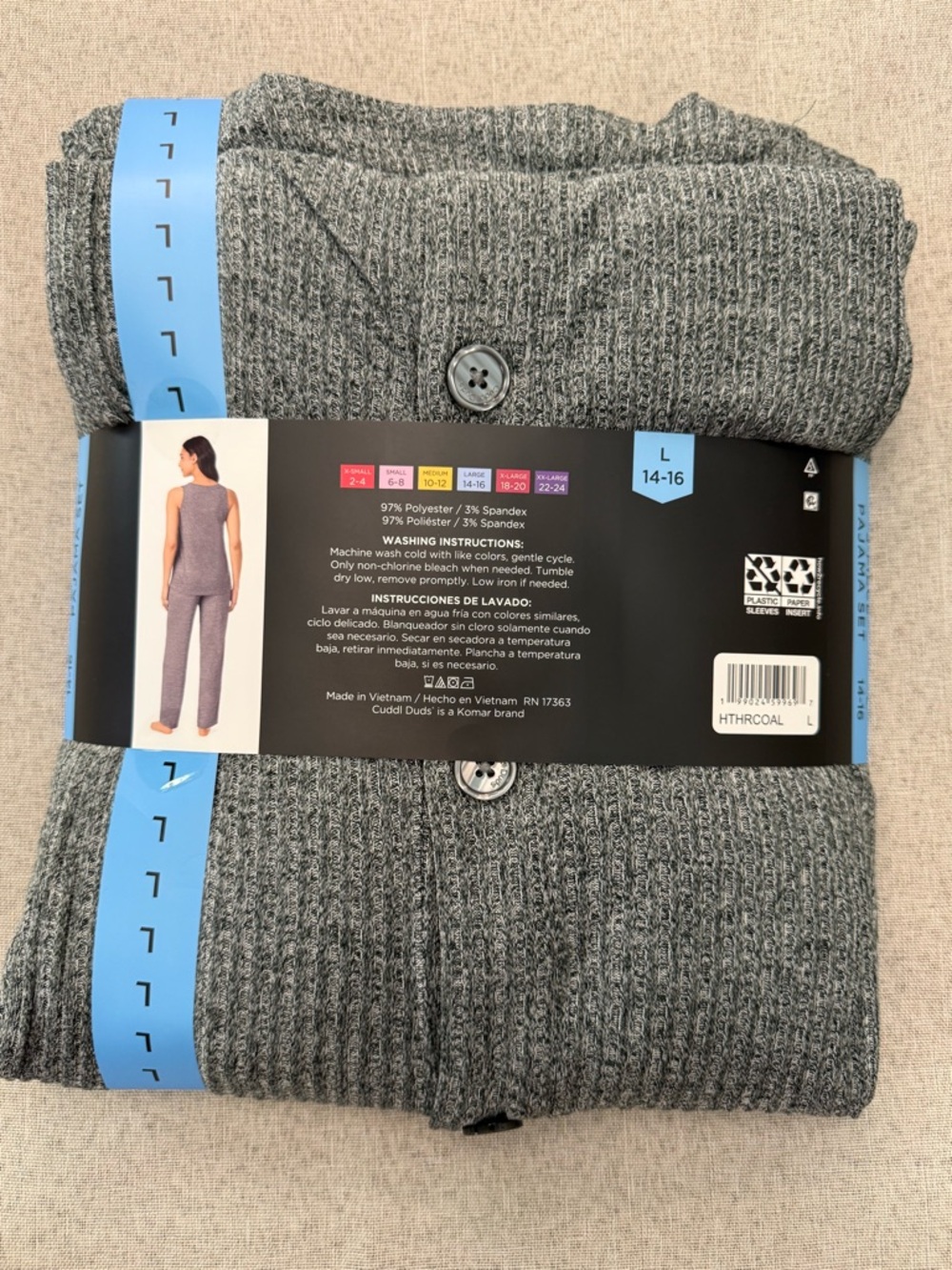 Cuddl Duds Heather Gray 3-Piece Lounge Pajama Set - Picture 3 of 3